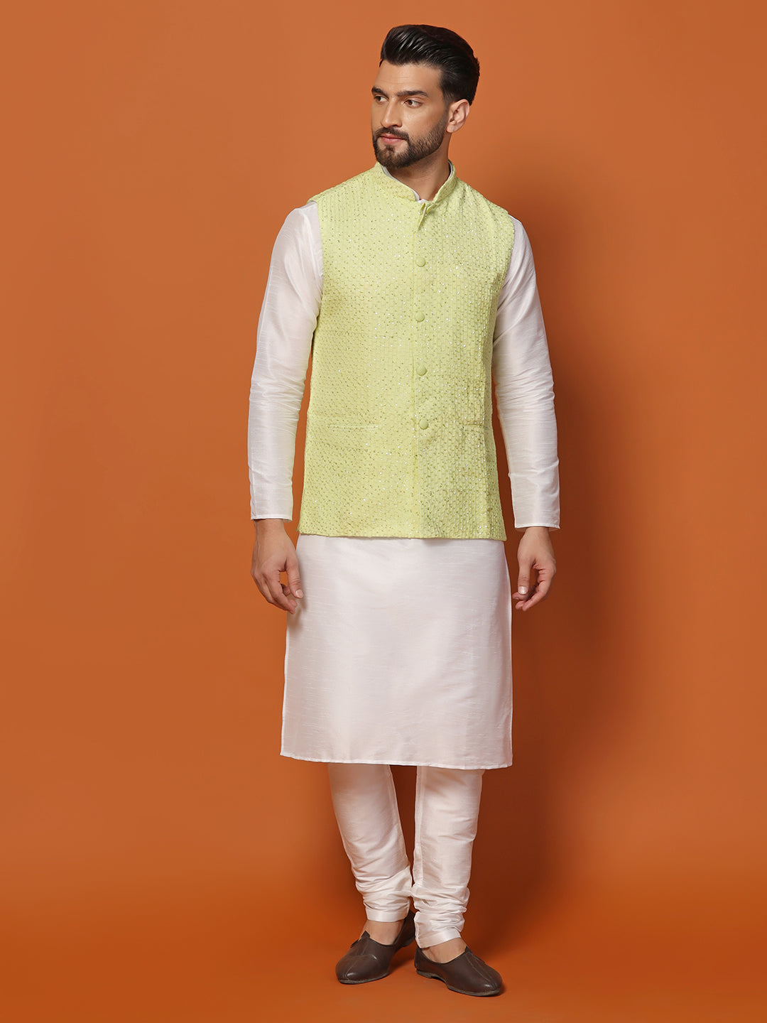 Men Yellow Sequence Work Nehru Jacket