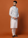 Men Blue Grey Dupion Silk Kurta Jacket Churidar Set