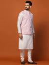 Men Light Pink Silk Kurta Jacket Churidar Set