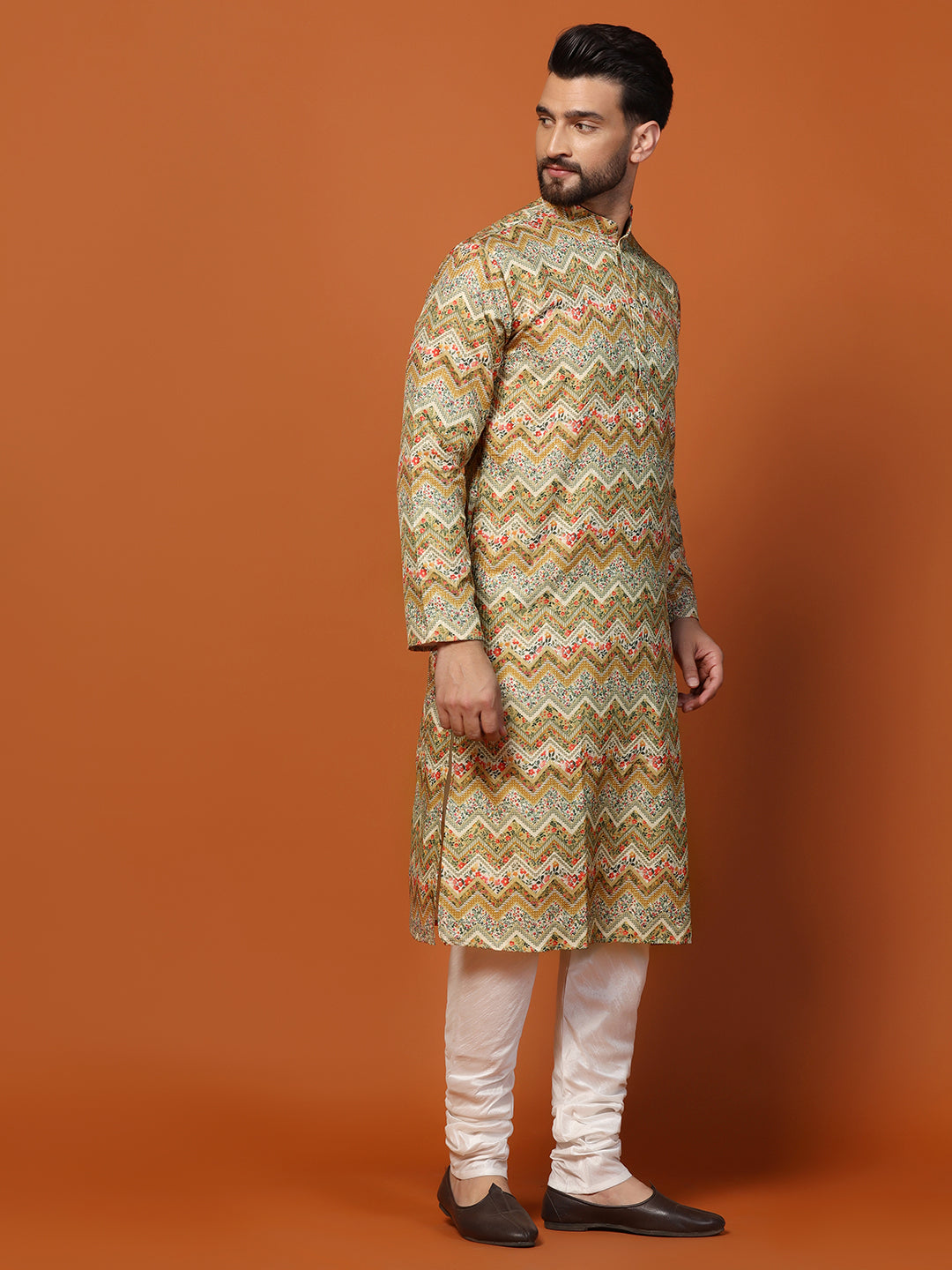 Men Multi Color Printed Cotton Kurta