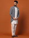 Men Blue White Embrodiered Kurta Sherwani Churidar Set