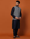 Men Blue Printed Kurta Jacket Churidar Set