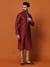 Men Maroon Jacquard Silk Kurta Churidar Set