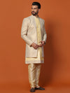 Men Gold Jacquard Silk Kurta Sherwani Set