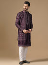 Men Purple Banarasi Silk Kurta Sherwani Trouser Set