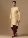 Men Beige Jacquard Silk Sherwani Dhoti Set