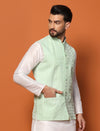 Men Mint Green Embroidered Nehru Jacket