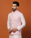 Men Light Pink Silk Nehru Jacket