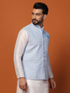 Men Sky Blue Silk Nehru Jacket