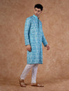 Men Blue Printed Kurta Trouser Set