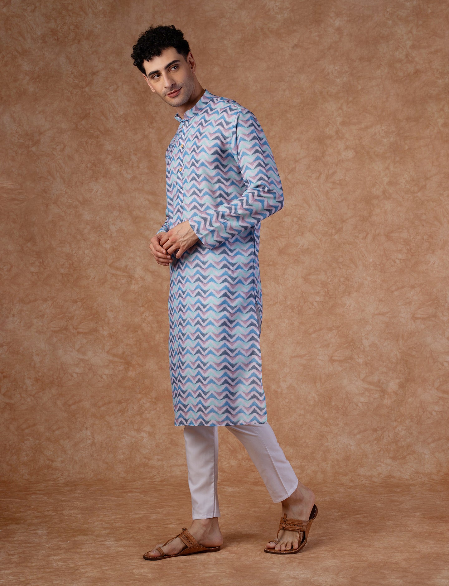 Men Blue Cotton Kurta Trouser Set