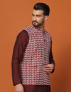 Men Red Silk Nehru Jacket