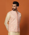 Men Light Peach Heavy Silk Nehru Jacket