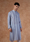 Men Cotton Blue Digital Prints Kurta